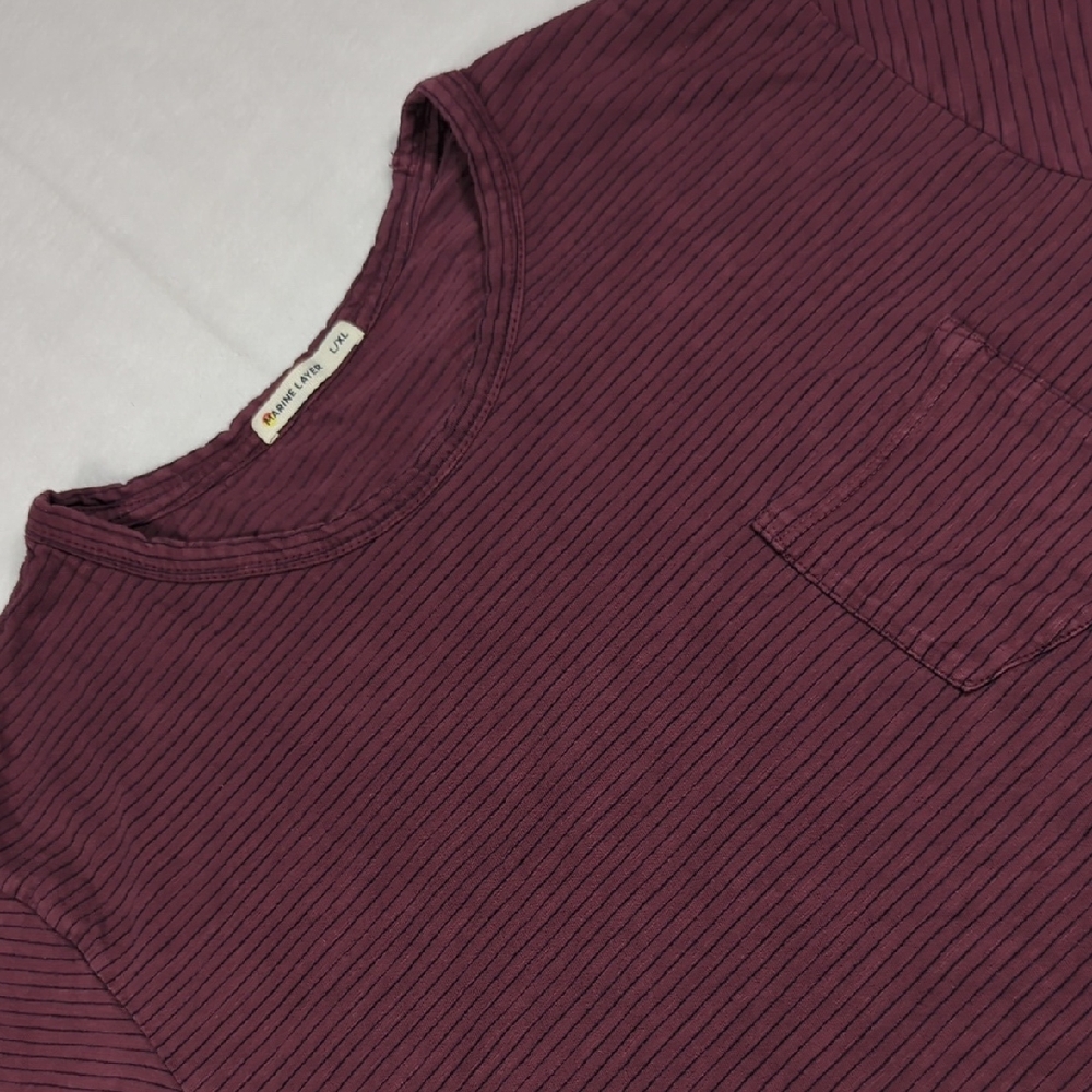 Marine Layer Saddle Pocket Tee Red & Navy Striped‎ Mens Size L / XL